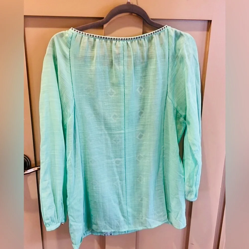 Tory Burch Green Lucille Beaded Bohemian Tunic Top Shirt